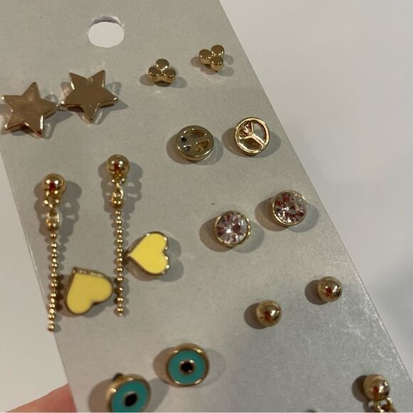 Set of 10 Pair of Earrings New Stars Heart Locker Drop Earrings - Picture 7 of 8